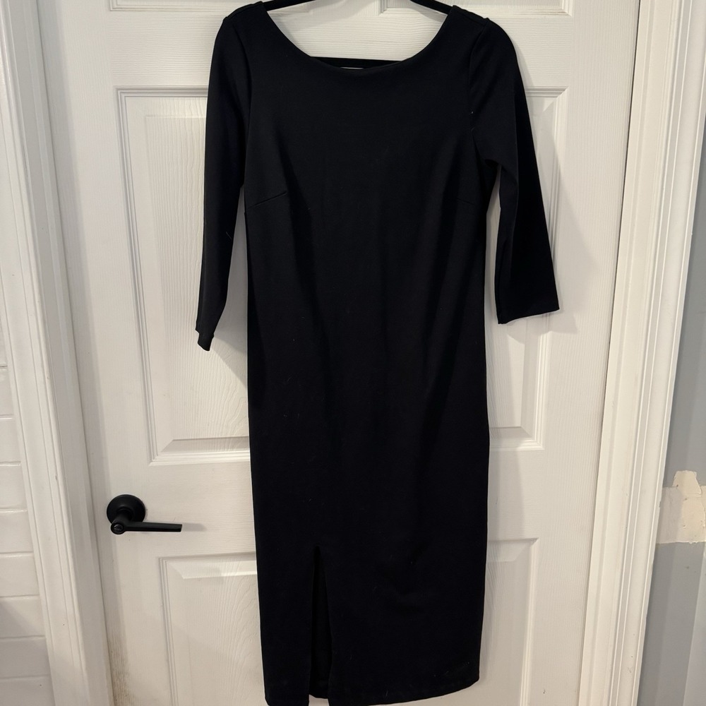 Elie Tahari Dress ‎ Black Davis Sheath 3/4 Sleeve Business Cocktail Size 8 $198